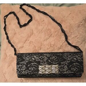Elegant Evening Bag Clutch Formal Black Silver Upcycled Vintage Jewelry Shoulder